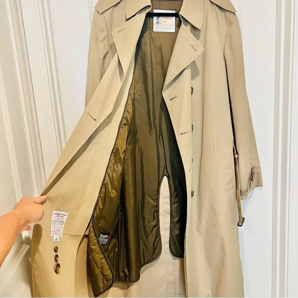 Vintage London Fog Men's Tan Trench Coat Insulated Lining Included Sz. 42 Long - Picture 9 of 12